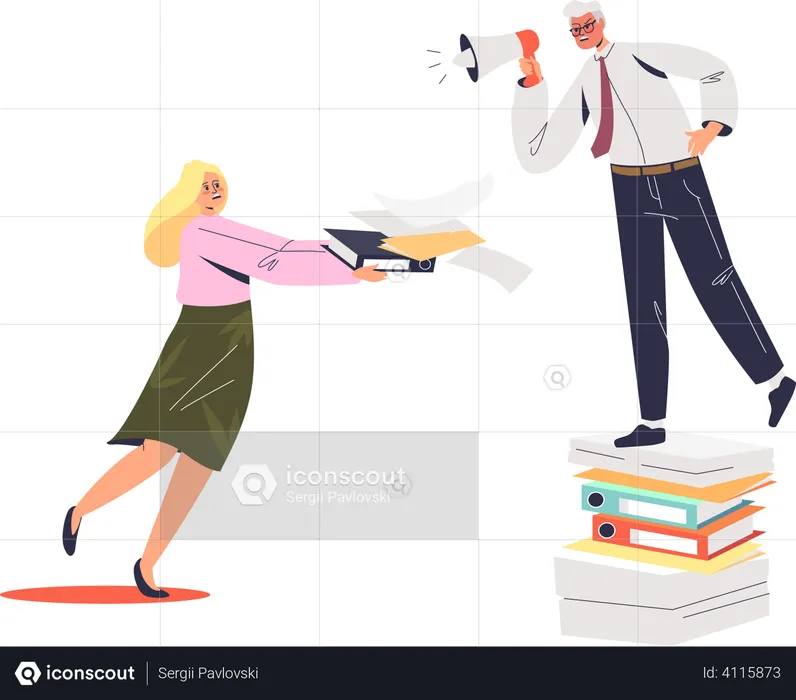 Angry boss scolding female assistant  Illustration