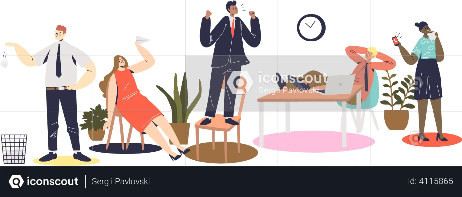 Angry boss shouting at lazy employees team  Illustration