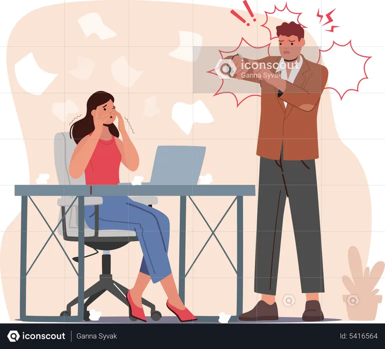 Angry Boss Show on Wrist Watch Scolding and Rebuking Incompetent Female Employee Remind of Deadline  Illustration