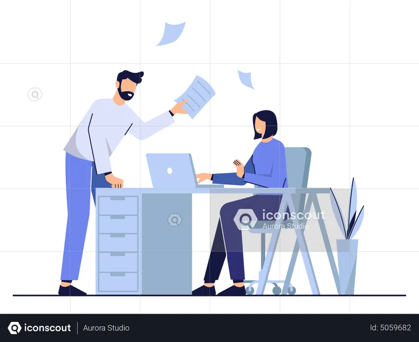Angry Boss Yelling At Employee  Illustration