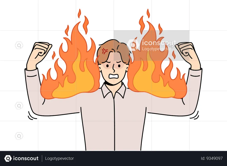 Angry businessman experiencing anger and showing burning biceps symbolizing strength and power  Illustration