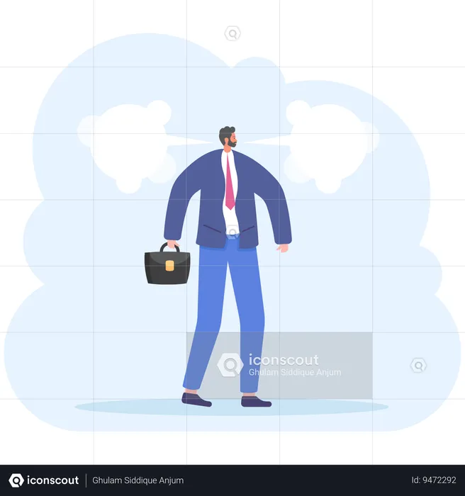Angry businessman flushed with rage and steam comes out of his ears  Illustration