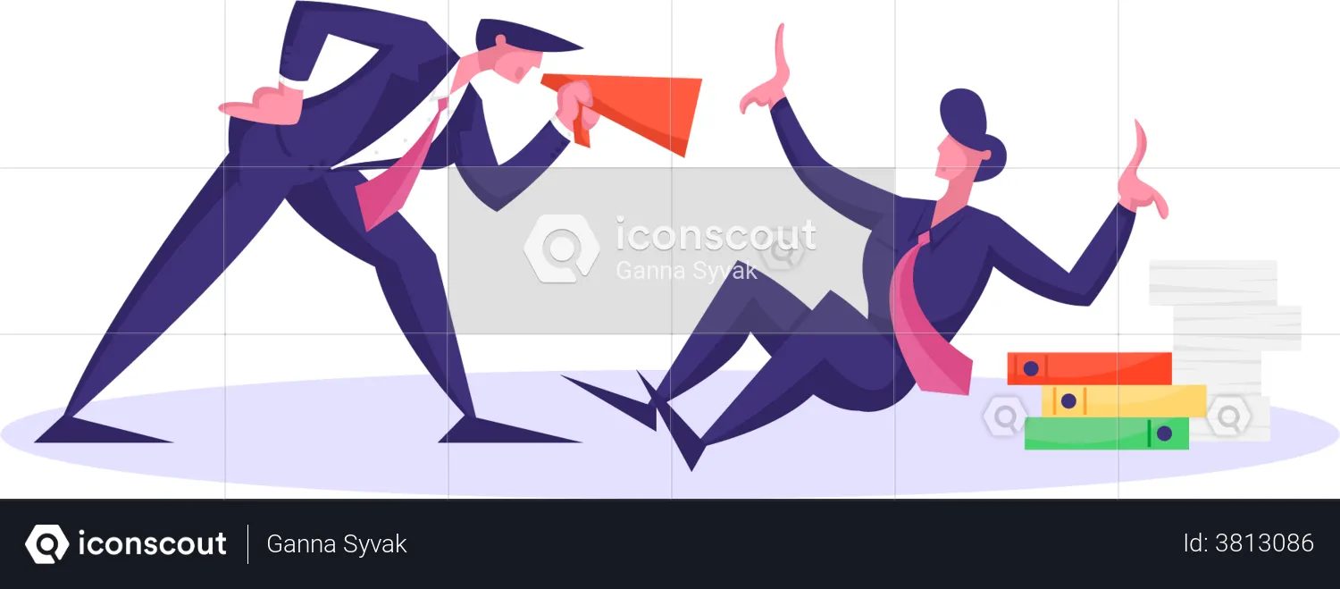 Angry businessman shouting on worker  Illustration