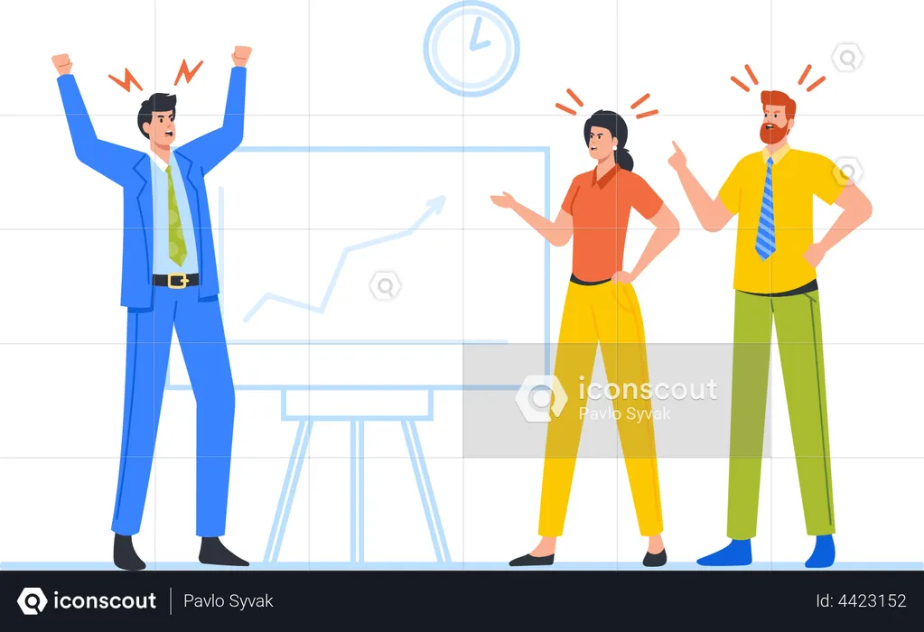 Angry businessman yelling at employees  Illustration
