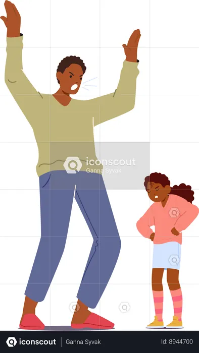 Angry father is scolding at his daughter  Illustration