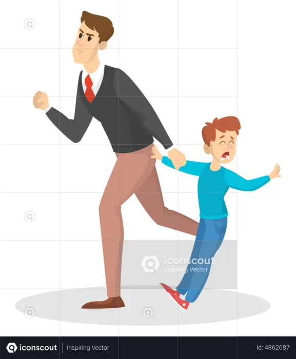 Angry father screaming at a young child  Illustration