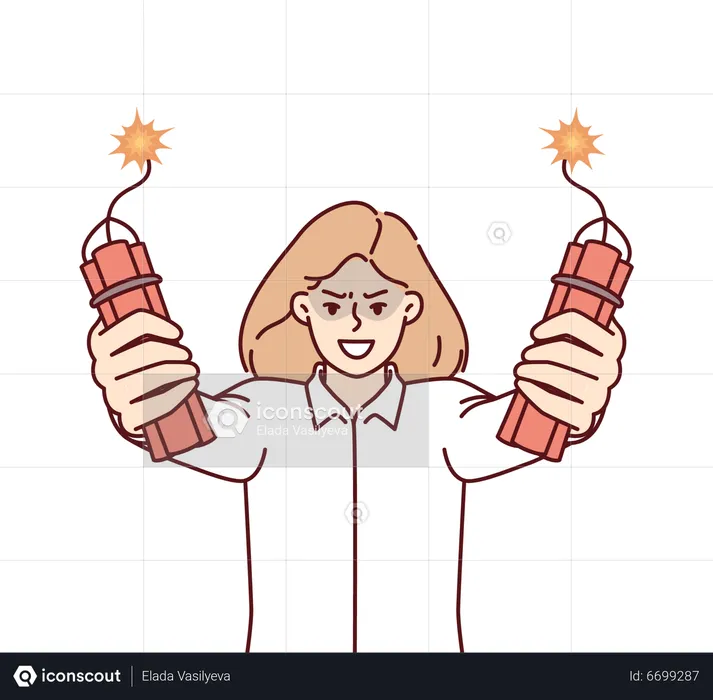 Angry female employee holding bomb in hand  Illustration