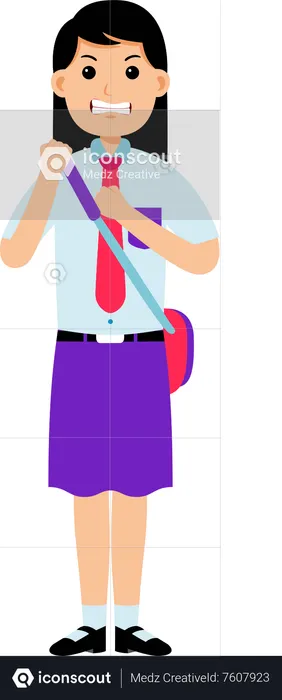 Angry Female Student with bagpack  Illustration