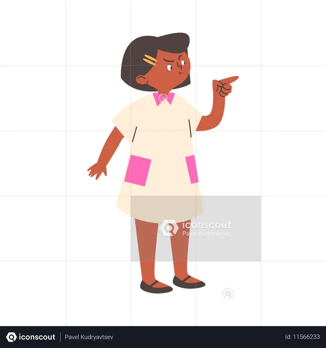 怒った女の子が右を指差す  イラスト