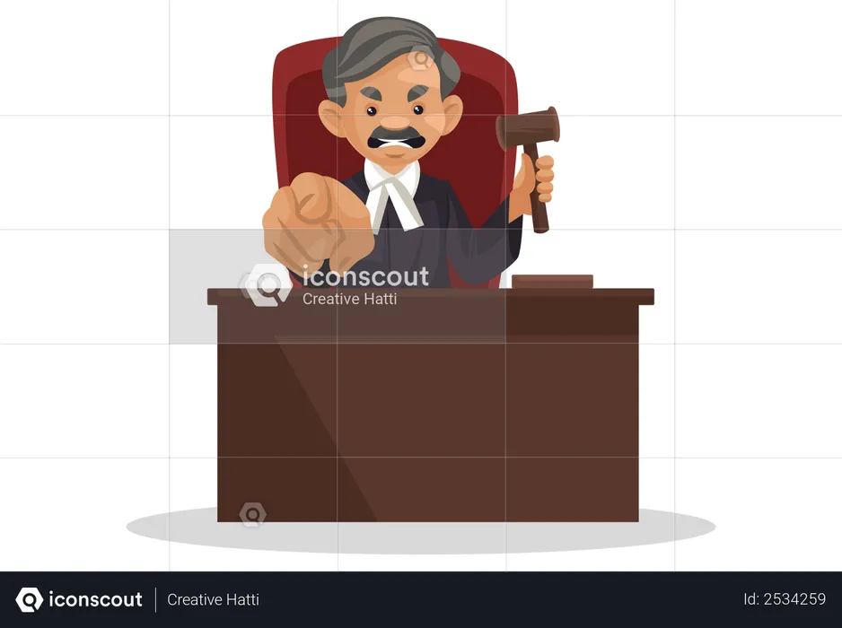 Angry judge holding hammer  Illustration