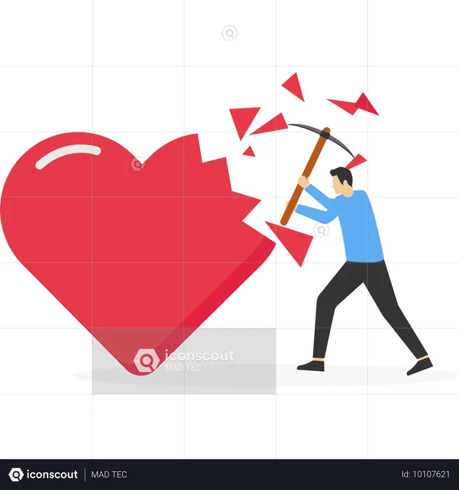 Angry man breaking heart  Illustration