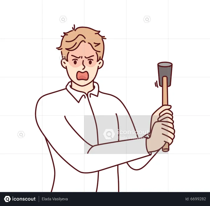 Angry man holding hammer  Illustration