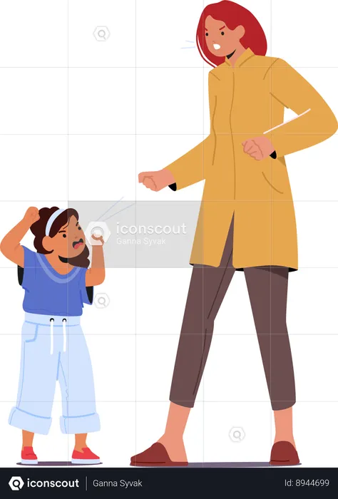 Angry mother is shouting at her daughter  Illustration