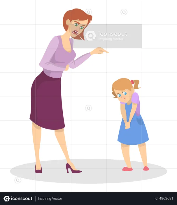 Angry mother screaming at a young child  Illustration