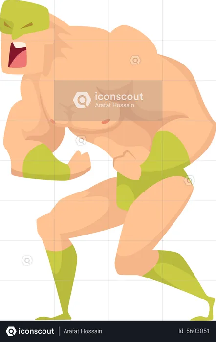 Angry muscular wrestler ready for fight  Illustration