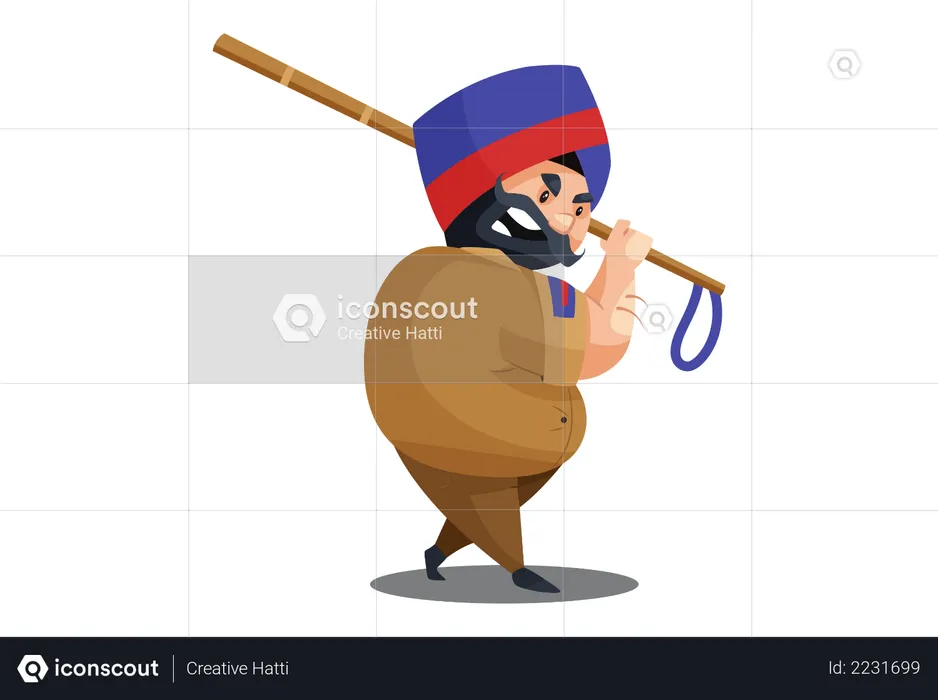 Angry Police man is holding baton in hand  Illustration
