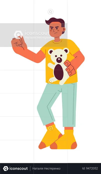 Angry preteen boy with stuffed bear threatening  Illustration