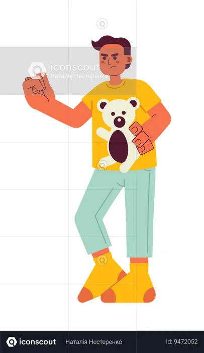 Angry Preteen Boy With Stuffed Bear Threatening Illustration - Free ...