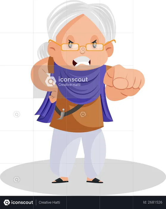 Angry Punjabi woman pointing finger  Illustration