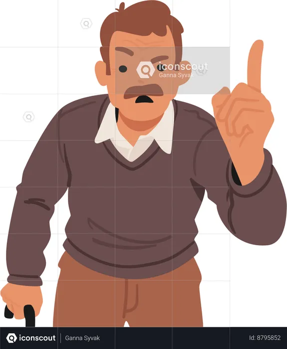 Angry Senior Man  Fiercely Wags His Finger  Illustration