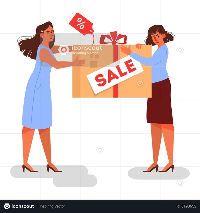 Angry woman arguing about product with discount  Illustration