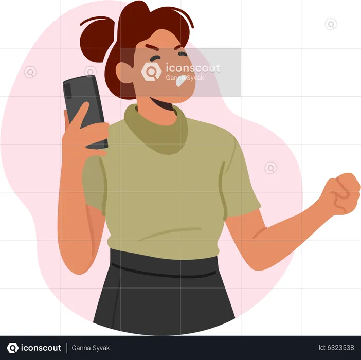 Angry woman speaking on phone.  Illustration