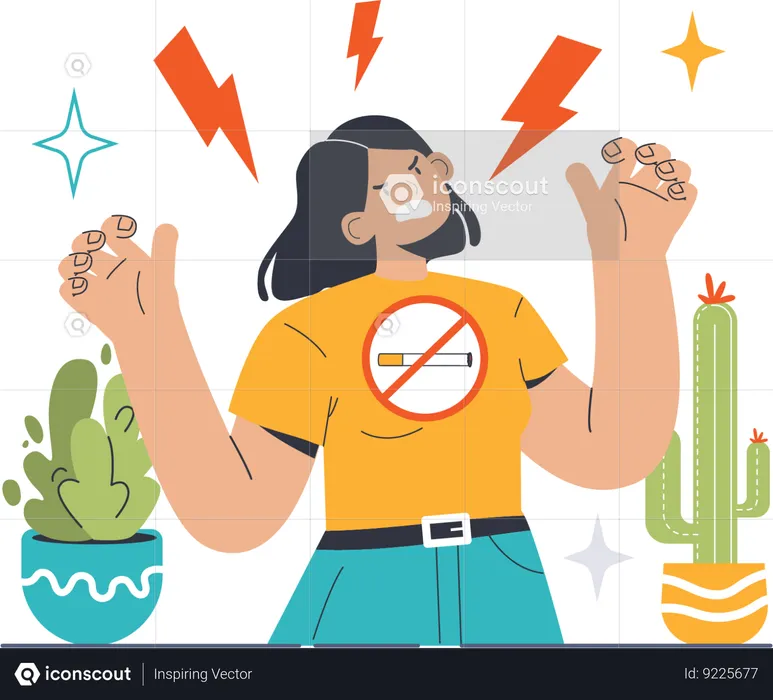 Angry woman with no smoking sign  Illustration