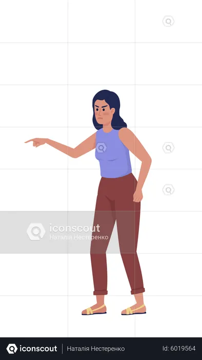 Angry young woman pointing with finger  Illustration