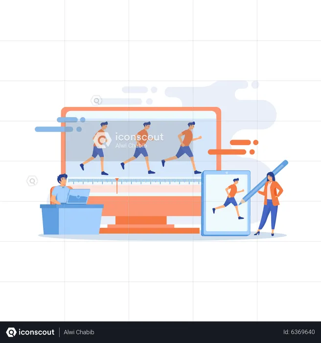 Animador trabalhando em movimento  Ilustração