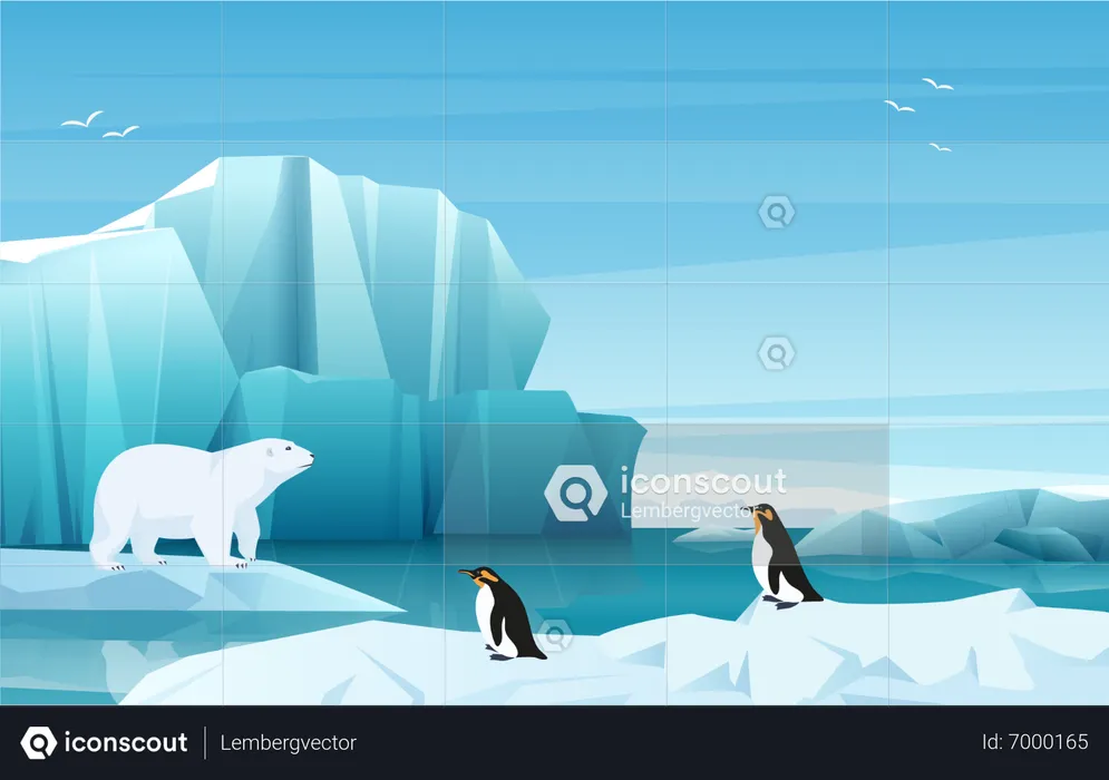 Animais na Antártica  Ilustração