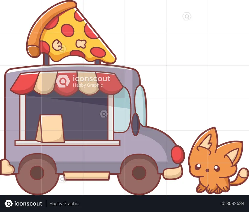 Animal with pizza truck  Illustration