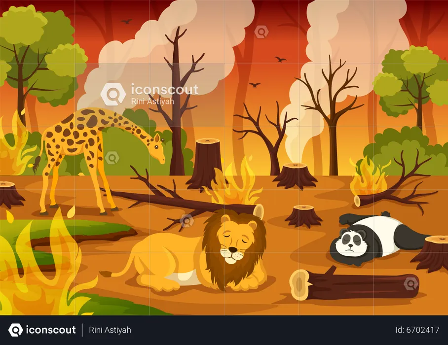 Animals suffering from forest fires  Illustration