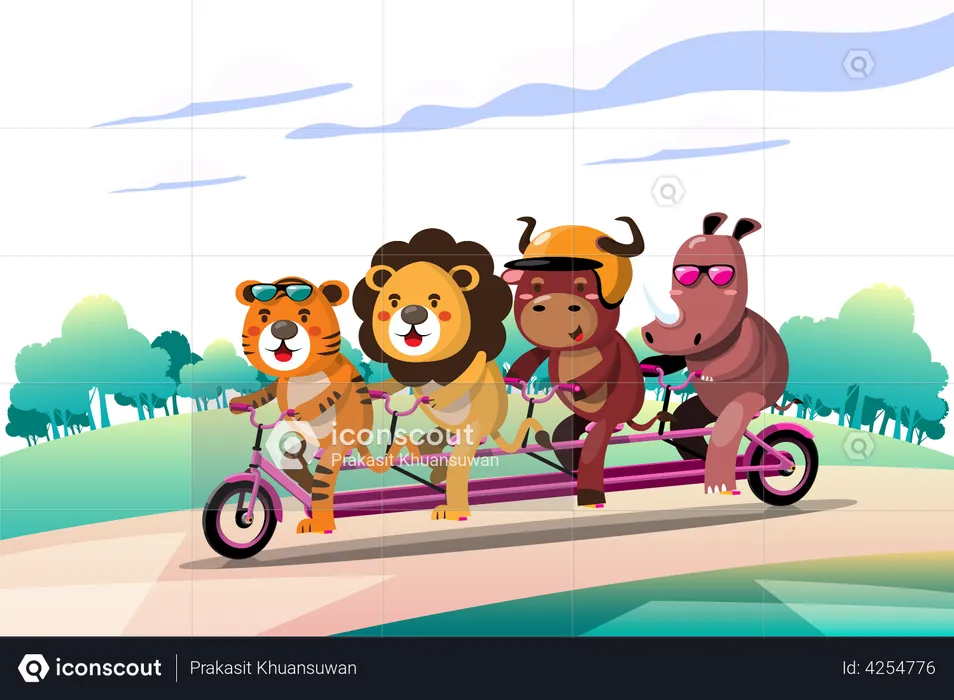 Animals travelling on bicycle  Illustration