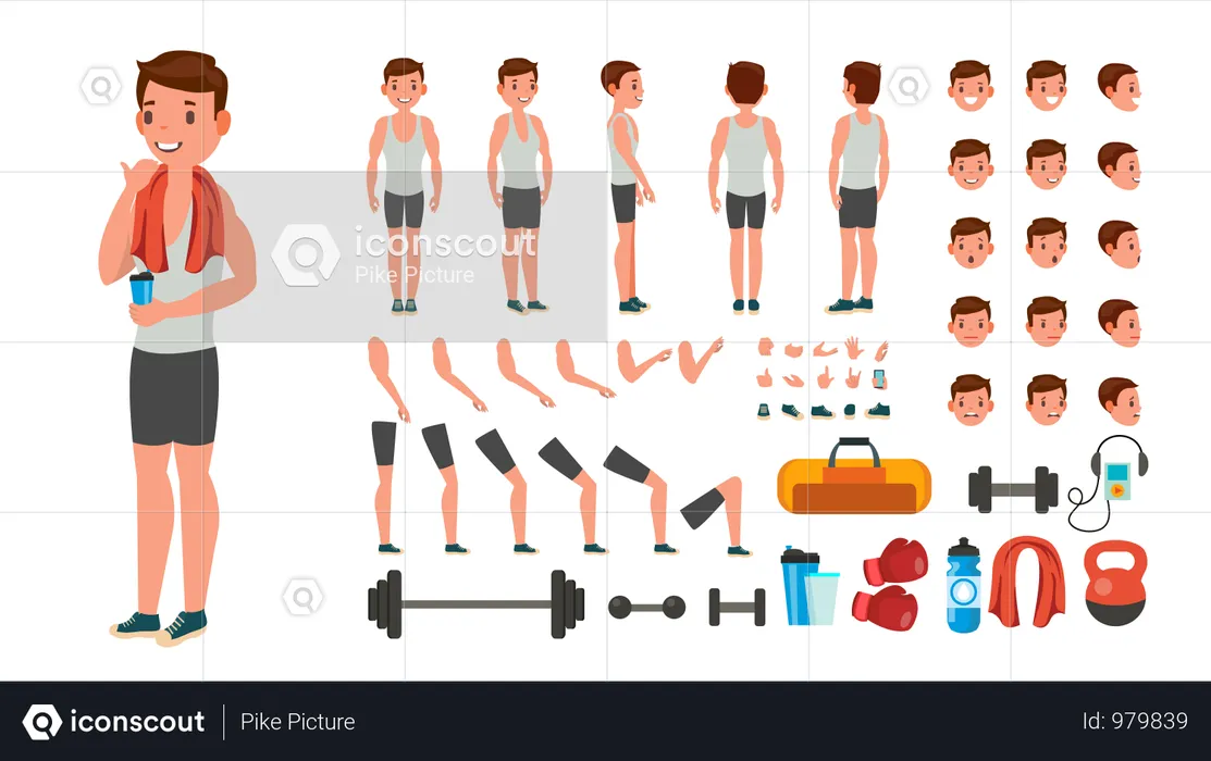 Animated Athlete Character Creation Set  Illustration