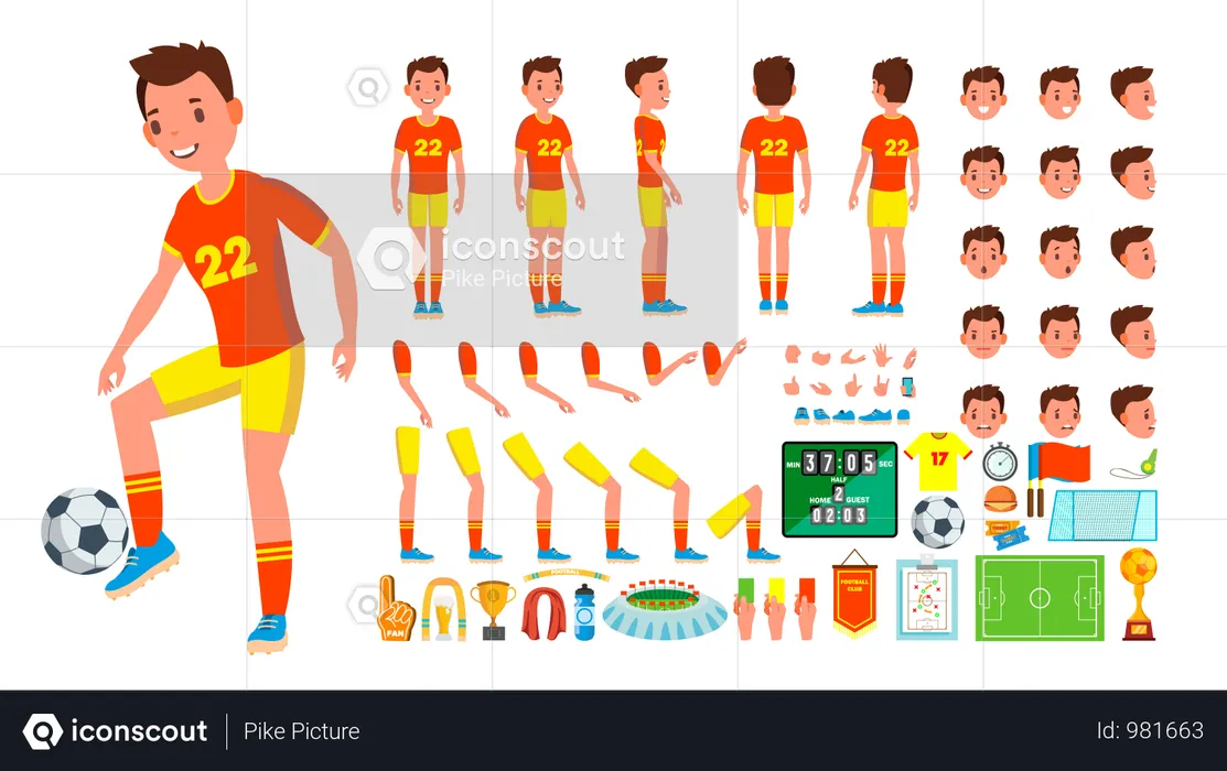 Animated Character Creation Set Of Soccer Player  Illustration
