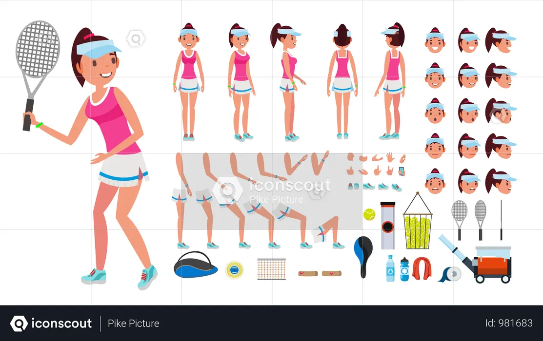 Animated Character Creation Set Of Tennis Player  Illustration