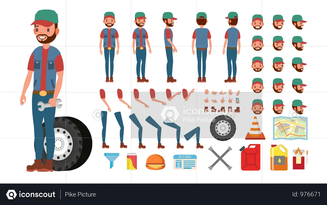 Animated Trucker Character Creation Set  Illustration