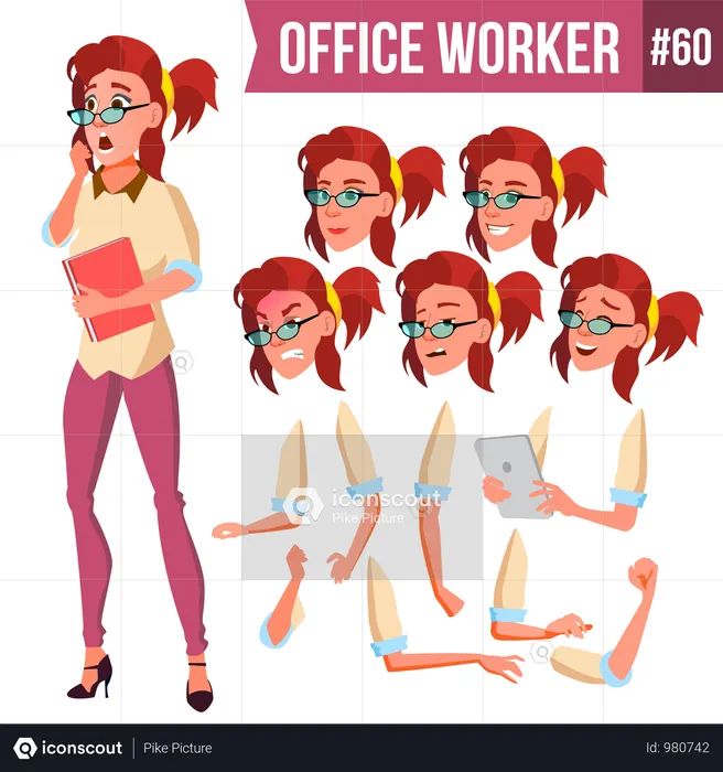 Ensemble de création d'animation de femme d'affaires avec différentes émotions de visage  Illustration