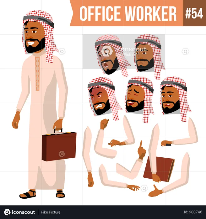 Animation Creation Set Of Arab Businessman With Different Face Emotions  Illustration