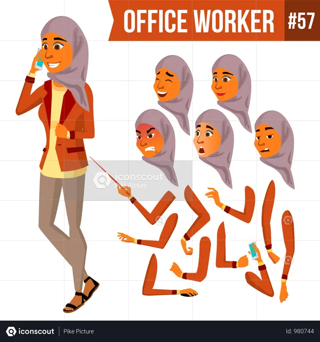 Animation Creation Set Of Arab Businesswoman With Different Face Emotions  Illustration