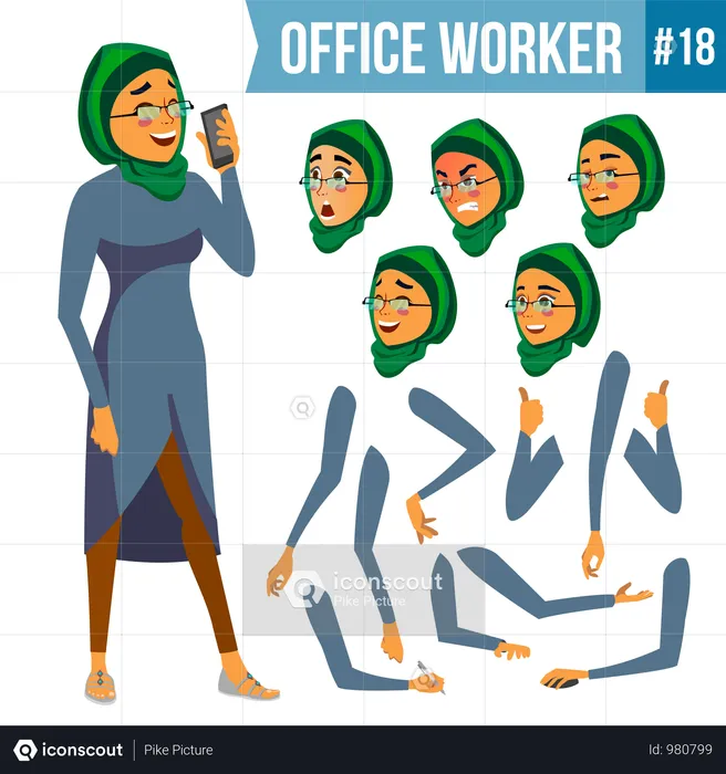 Animation Creation Set Of Arab Employee With Different Face Emotions  Illustration