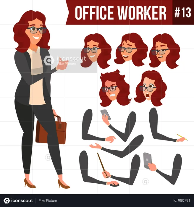 Animation Creation Set Of Business Woman With Different Face Emotions  Illustration