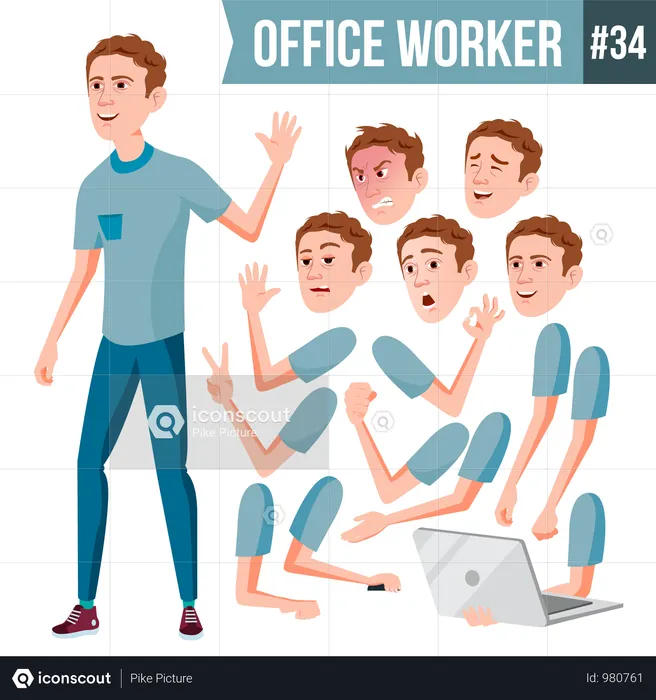 Animation Creation Set Of Employee With Different Face Emotions  Illustration