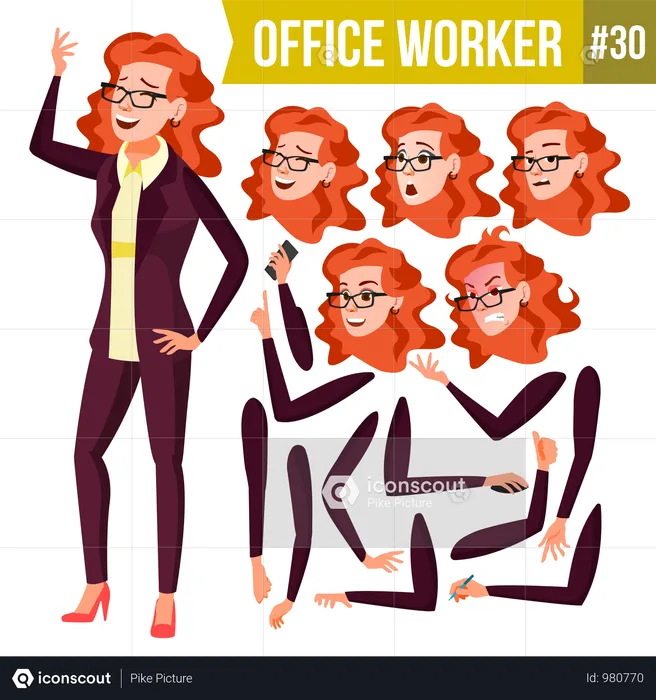 Animation Creation Set Of Office Worker With Different Face Emotions  Illustration