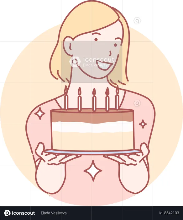 Fille d'anniversaire tenant un gâteau  Illustration