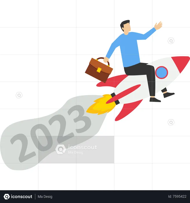 Ano Novo 2023 com criativo de lançamento de foguete  Ilustração