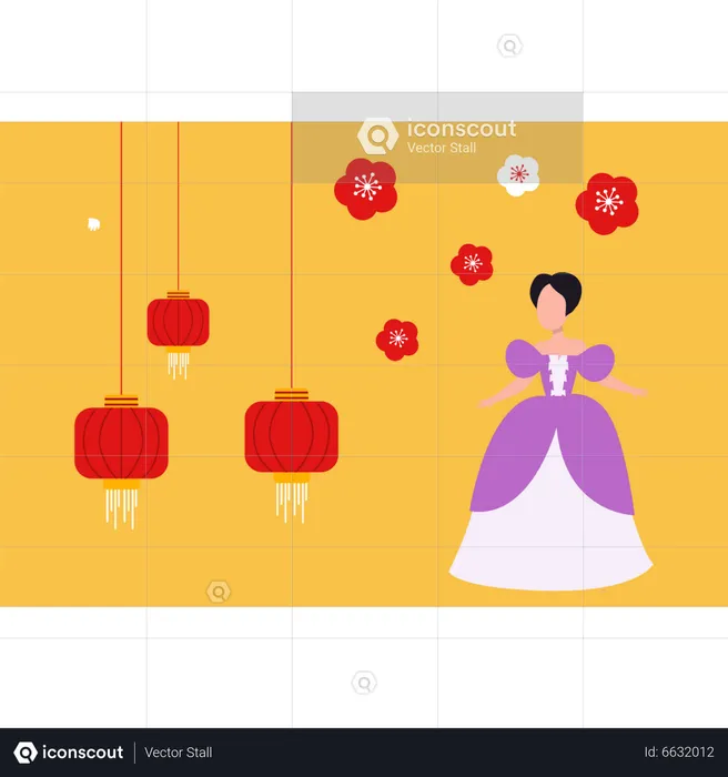 Menina chinesa pronta para a celebração do Ano Novo  Ilustração