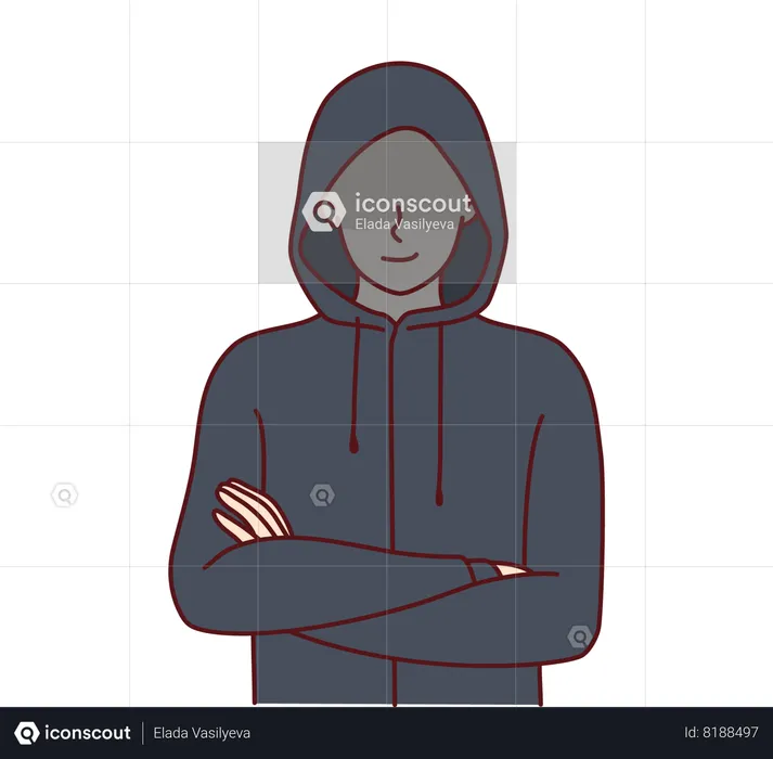 Anonymous guy hiding face wanting to remain incognito planning illegal activities  Illustration