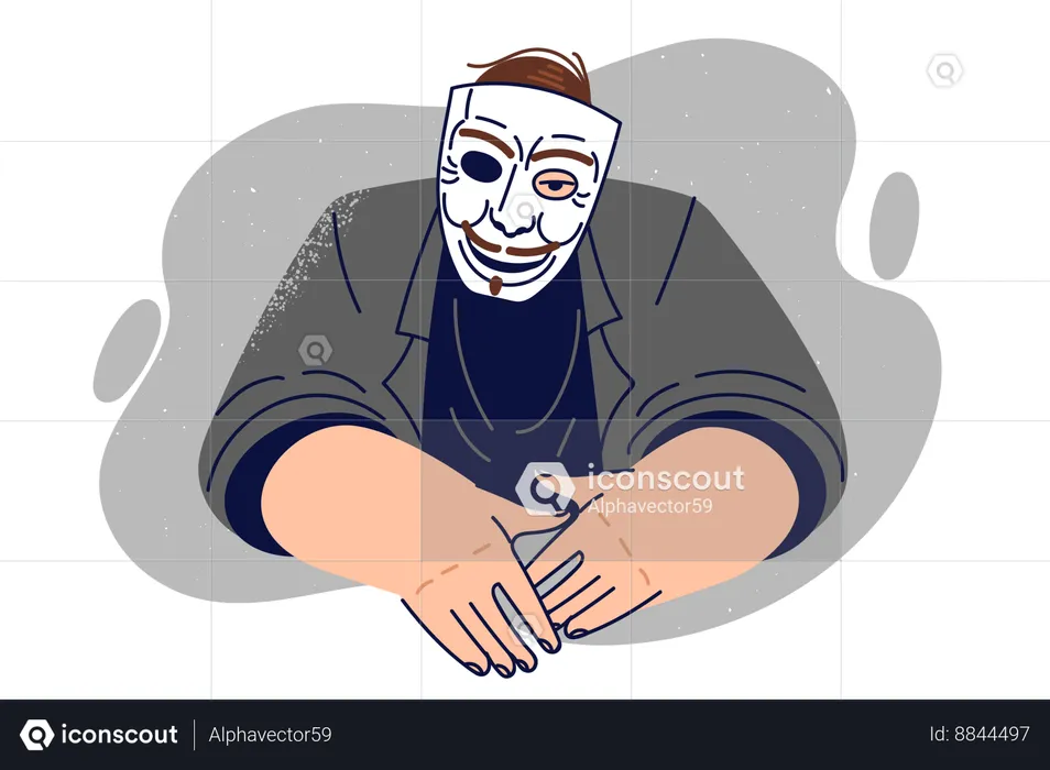 Anonymous man with mask on face dragged into criminal activity  Illustration