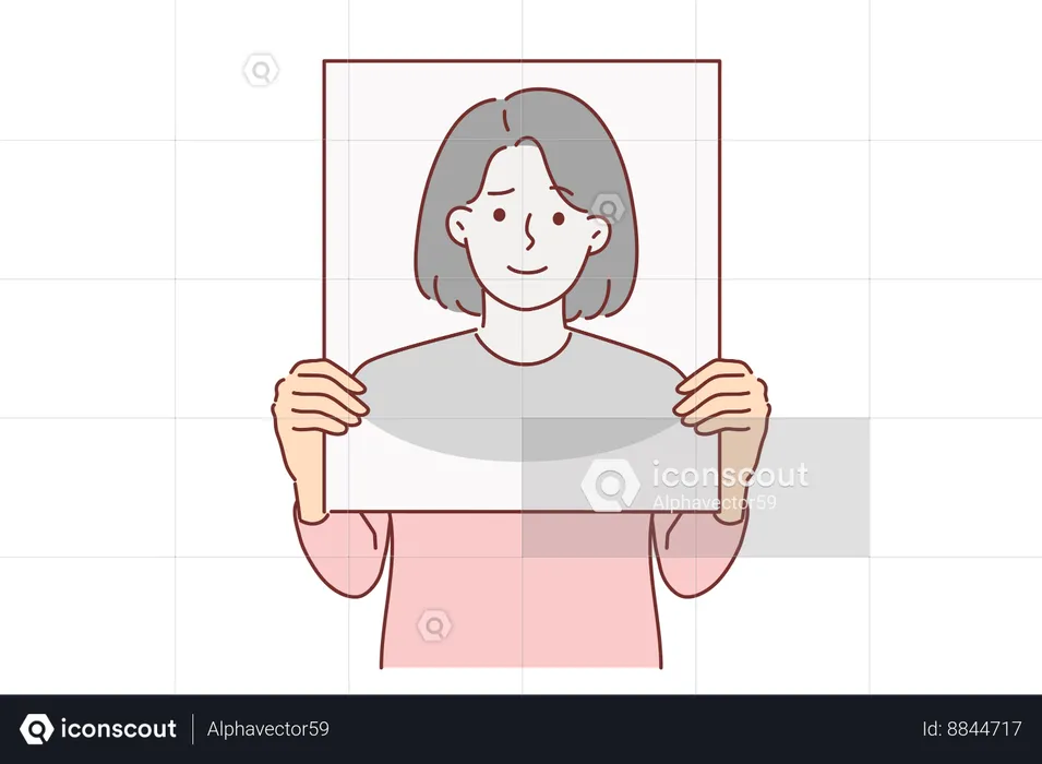 Anonymous woman hides face behind banner  Illustration